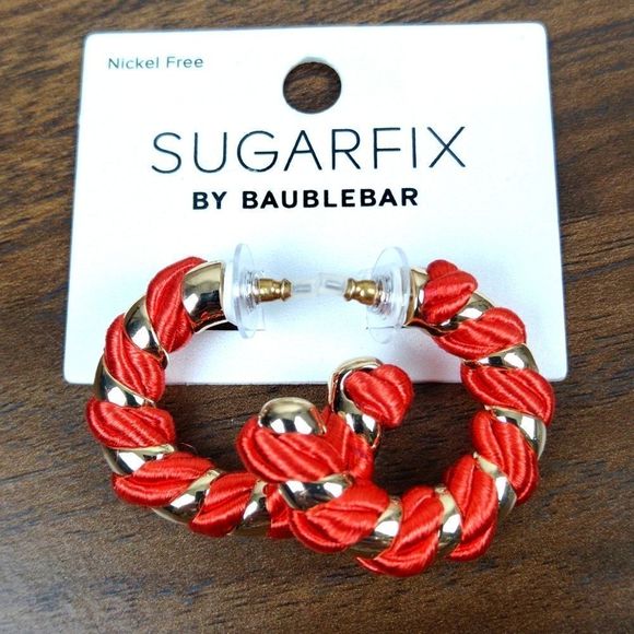 Sugarfix Baublebar Red Gold Croissant Hoop Earrings New - Picture 2 of 4